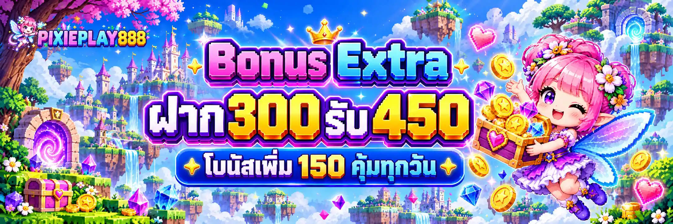 PIXIEPLAY888 โปร Bonus Extra ฝาก 300 รับ 450