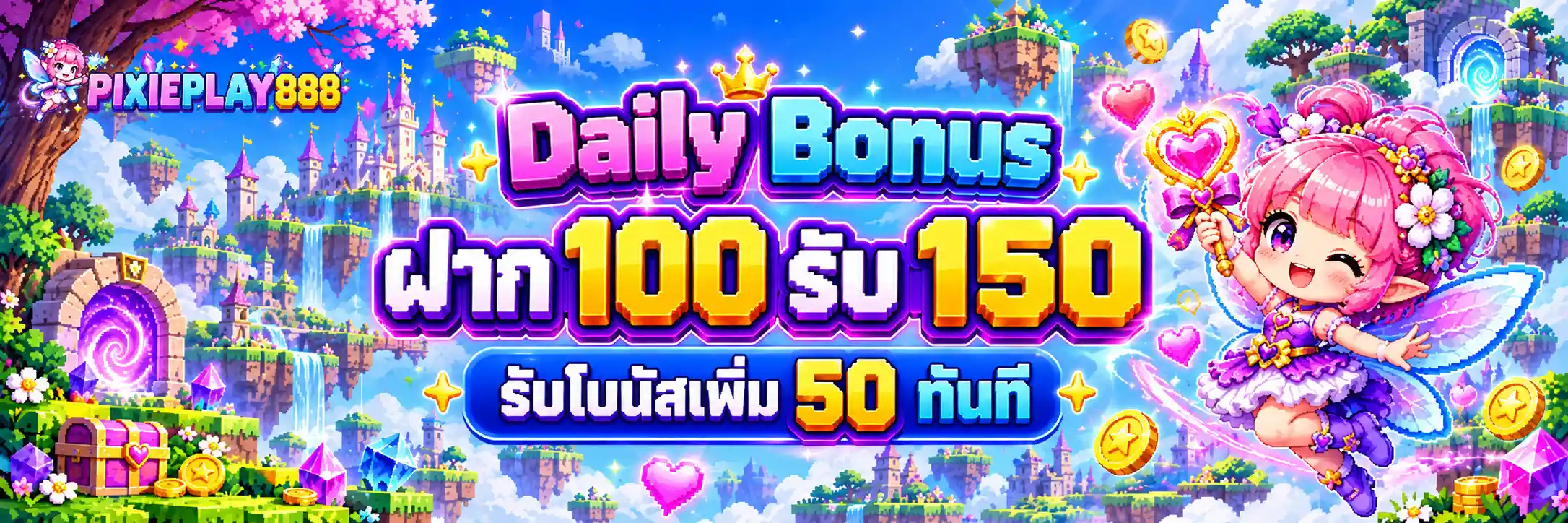 PIXIEPLAY888 โปร Daily Bonus ฝาก 100 รับ 150