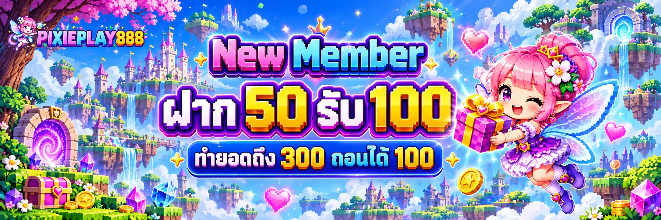 PIXIEPLAY888 โปร New Member ฝาก 50 รับ 100